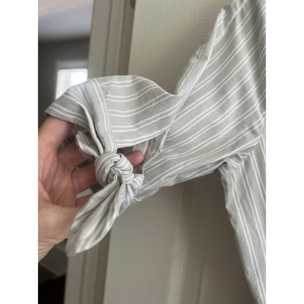 CALVIN KLEIN Gray Striped Button Front Tie Waist Shirt Maxi Dress - Picture 4 of 14